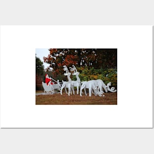 Santa Sleigh And Reindeer Posters and Art